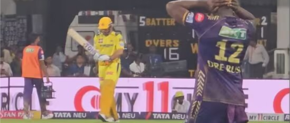 IPL 2024: Kolkata Knight Riders' Andre Russell covers his ears as crowd creates deafening noise at 125 decibels after Mahendra Singh Dhoni's arrival, watch viral video